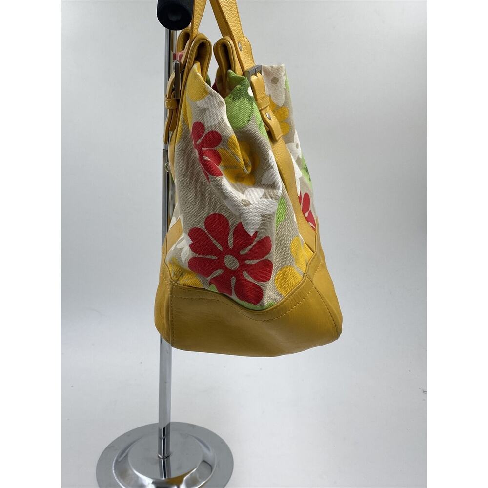 Audrey Brooke Leather Shoulder Bag Yellow Floral Hobo Slouchy - Picture 2 of 10
